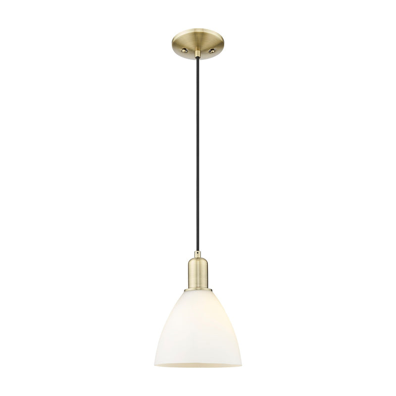 Innovations Bristol 8in 1-Light Mini Pendant | Industrial Antique Brass and Matte White Glass | Kitchen Island | 7.5 x 7.5 x | Model 716-1P-AB-GBD-751