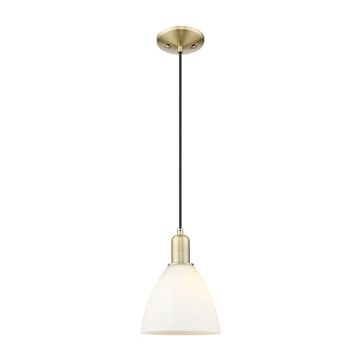Innovations Bristol 8in 1-Light Mini Pendant | Industrial Antique Brass and Matte White Glass | Kitchen Island | 7.5 x 7.5 x | Model 716-1P-AB-GBD-751