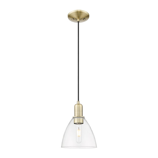 Innovations Bristol 7.5in 1-Light Mini Pendant | Industrial Antique Brass Steel and Clear Glass | Kitchen Island & Dining Room | Model 716-1P-AB-GBD-752