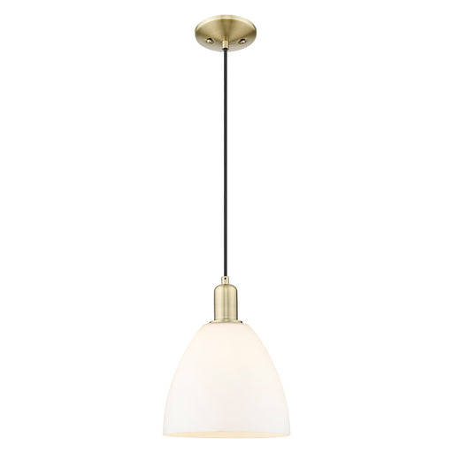 Innovations Bristol 9in 1-Light Mini Pendant | Industrial Antique Brass Steel and Matte White Glass | Kitchen Island & Dining | Model 716-1P-AB-GBD-91
