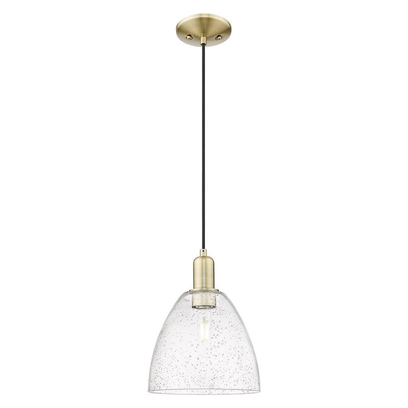 Innovations Bristol 9in 1-Light Mini Pendant | Industrial Antique Brass and Seedy Glass | Kitchen Island & Dining Room | 9 x 9 x | Model 716-1P-AB-GBD-94