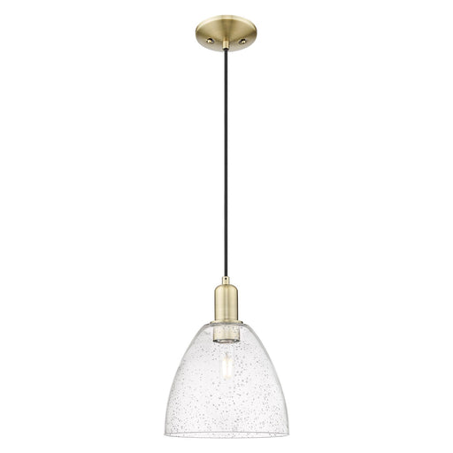 Innovations Bristol 9in 1-Light Mini Pendant | Industrial Antique Brass and Seedy Glass | Kitchen Island & Dining Room | 9 x 9 x | Model 716-1P-AB-GBD-94