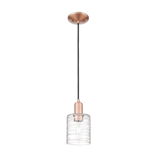Innovations Cobbleskill 5in 1-Light Mini Pendant | Industrial Antique Copper and Deco Swirl Clear Glass | Kitchen Island & Dining | Model 716-1P-AC-G1113