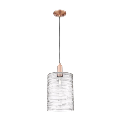 Innovations Cobbleskill 9in 1-Light Mini Pendant | Industrial Antique Copper Steel and Deco Swirl Glass | Kitchen Island | 9 x 9 | Model 716-1P-AC-G1113-L