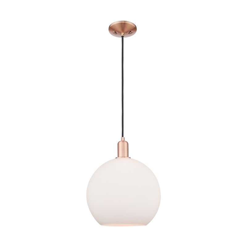Innovations Athens 12in 1-Light Mini Pendant | Industrial Antique Copper Steel and Matte White Glass | Kitchen Island & Dining | Model 716-1P-AC-G121-12