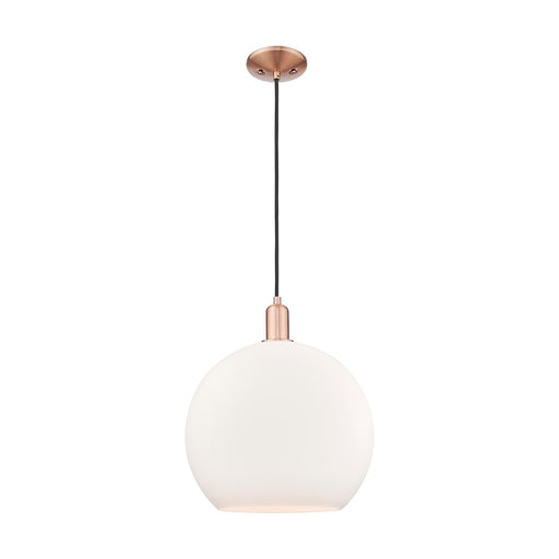 Innovations Athens 14in 1-Light Mini Pendant | Industrial Antique Copper and Matte White Glass | Kitchen Island & Dining Room | Model 716-1P-AC-G121-14
