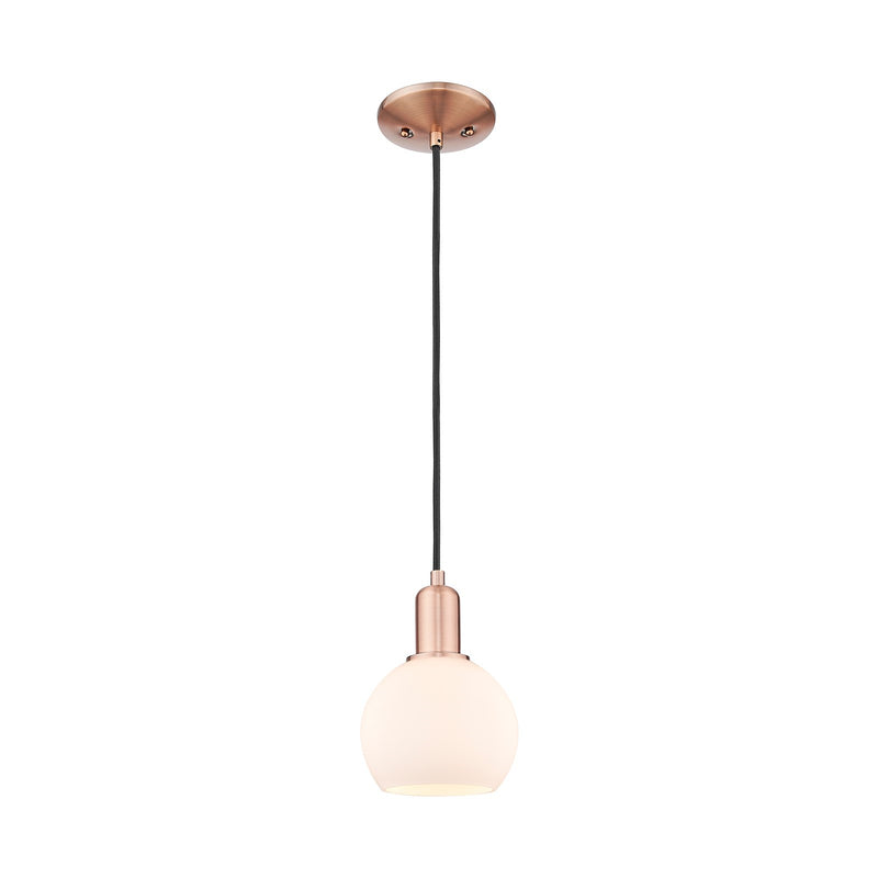 Innovations Athens 6in 1-Light Mini Pendant | Industrial Antique Copper Steel and Matte White Glass | Kitchen Island & Dining | Model 716-1P-AC-G121-6