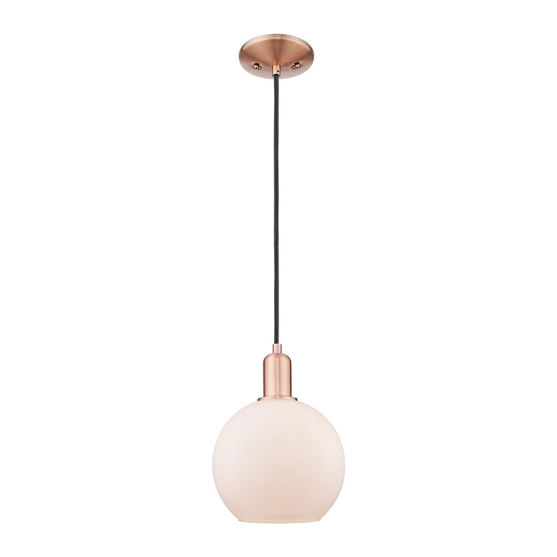 Innovations Athens 8in 1-Light Mini Pendant | Industrial Antique Copper Steel and Matte White Glass | Kitchen Island & Dining | Model 716-1P-AC-G121-8