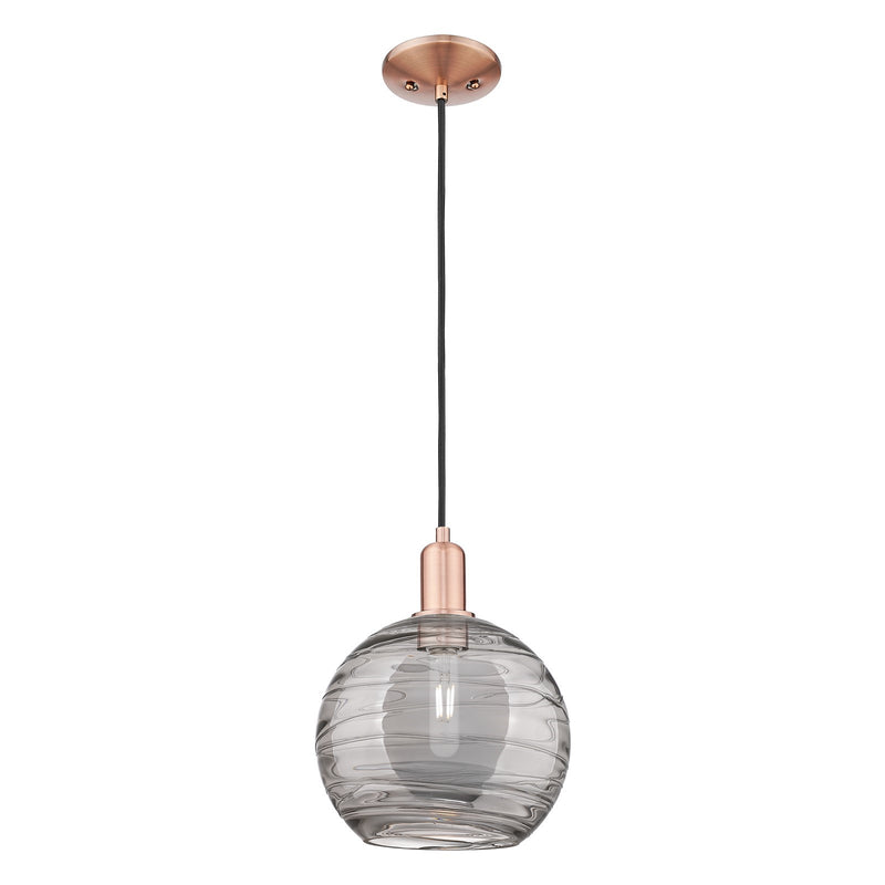 Innovations Athens Deco Swirl 10in 1-Light Mini Pendant | Industrial Antique Copper and Clear Glass | Kitchen Island & Dining | Model 716-1P-AC-G1213-10CL