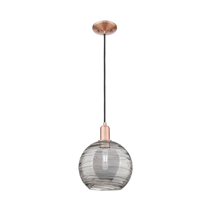 Innovations Athens Deco Swirl 10in 1-Light Mini Pendant | Industrial Antique Copper and Light Smoke Glass | Kitchen Island & | Model 716-1P-AC-G1213-10SM
