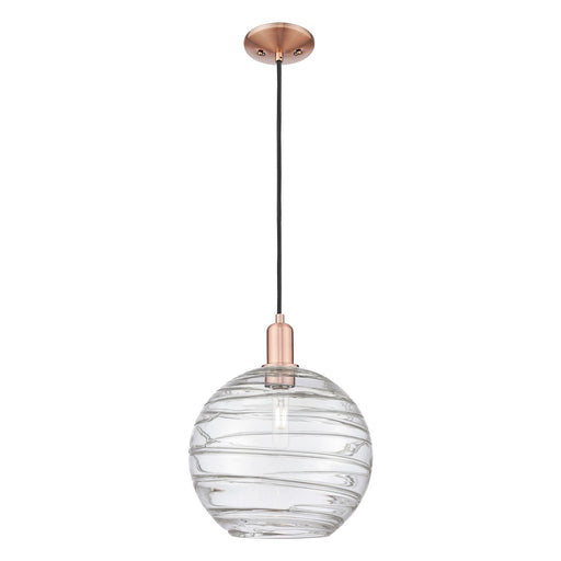 Innovations Athens Deco Swirl 12in 1-Light Mini Pendant | Industrial Antique Copper Steel and Clear Glass | Kitchen Island & | Model 716-1P-AC-G1213-12CL