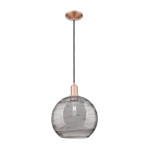 Innovations Athens Deco Swirl 12in 1-Light Mini Pendant | Industrial Antique Copper Steel and Light Smoke Glass | Kitchen | Model 716-1P-AC-G1213-12SM