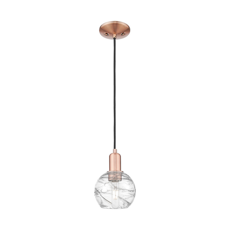 Innovations Athens Deco Swirl 6in 1-Light Mini Pendant | Industrial Antique Copper and Clear Deco Swirl Glass | Kitchen Island | Model 716-1P-AC-G1213-6CL