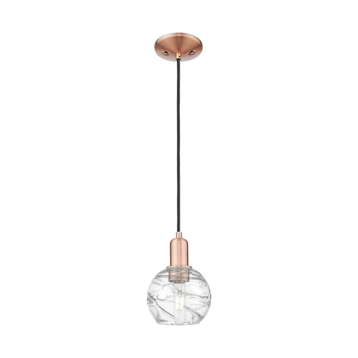 Innovations Athens Deco Swirl 6in 1-Light Mini Pendant | Industrial Antique Copper and Clear Deco Swirl Glass | Kitchen Island | Model 716-1P-AC-G1213-6CL