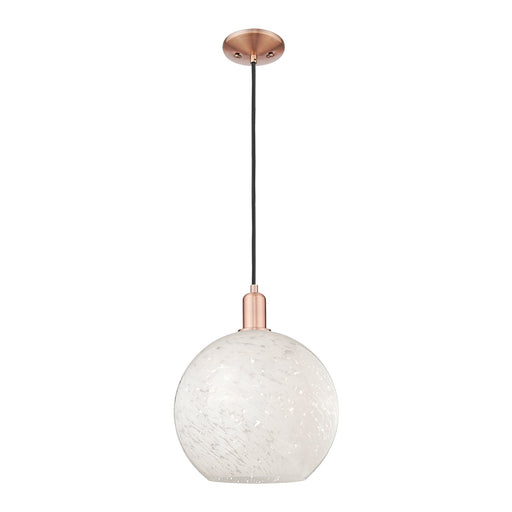 Innovations White Mouchette 12in 1-Light Mini Pendant | Industrial Antique Copper Steel and White Glass | Kitchen Island & | Model 716-1P-AC-G1216-12WM