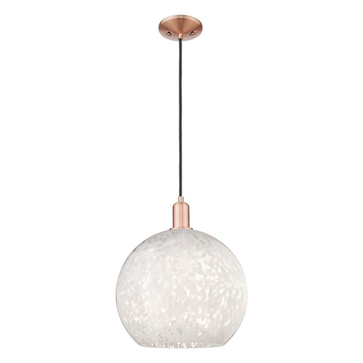 Innovations Arcadia 14in 1-Light Mini Pendant | Industrial Antique Copper and White Mouchette Glass | Kitchen Island & Dining | Model 716-1P-AC-G1216-14WM
