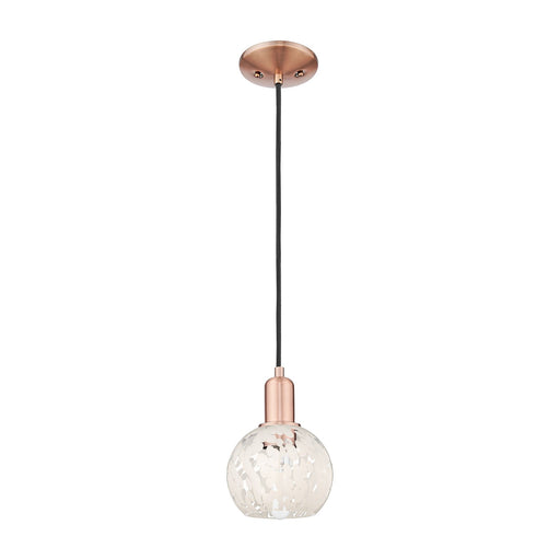 Innovations Lighting White Mouchette 6in 1-Light Mini Pendant | Industrial Antique Copper and White Mouchette Glass | Kitchen | Model 716-1P-AC-G1216-6WM