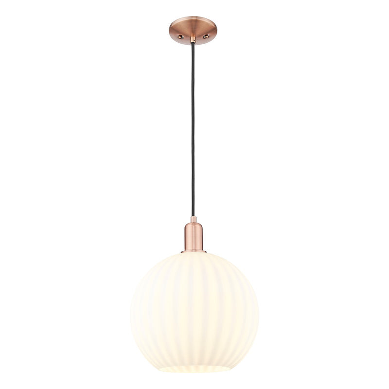 Innovations Lighting White Venetian 12in 1-Light Mini Pendant | Industrial Antique Copper Steel and White Venetian Glass | Model 716-1P-AC-G1217-12WV
