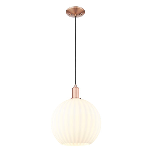 Innovations Lighting White Venetian 12in 1-Light Mini Pendant | Industrial Antique Copper Steel and White Venetian Glass | Model 716-1P-AC-G1217-12WV