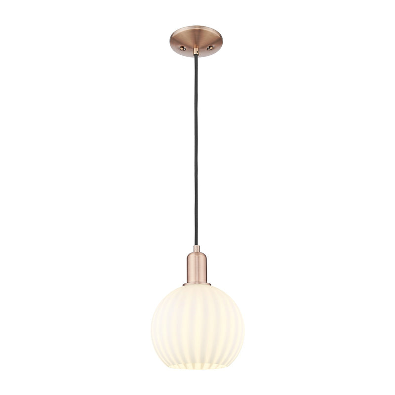 Innovations Lighting White Venetian 8in 1-Light Mini Pendant | Industrial Antique Copper and White Venetian Glass | Kitchen | Model 716-1P-AC-G1217-8WV