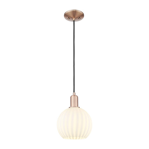 Innovations Lighting White Venetian 8in 1-Light Mini Pendant | Industrial Antique Copper and White Venetian Glass | Kitchen | Model 716-1P-AC-G1217-8WV