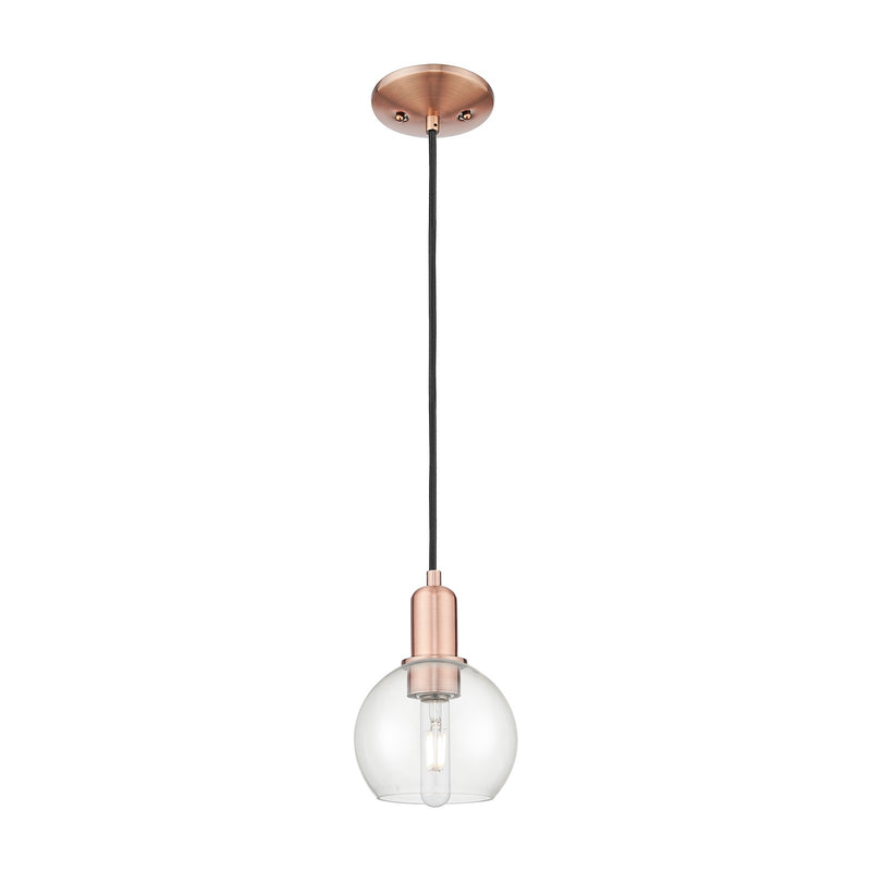 Innovations Athens 6in 1-Light Mini Pendant | Industrial Antique Copper Steel and Clear Glass | Kitchen Island & Dining Room | Model 716-1P-AC-G122-6