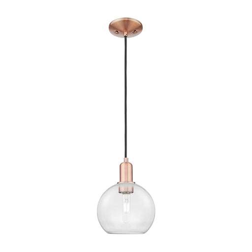 Innovations Athens 8in 1-Light Mini Pendant | Industrial Antique Copper Steel and Clear Glass | Kitchen Island & Dining Room | Model 716-1P-AC-G122-8