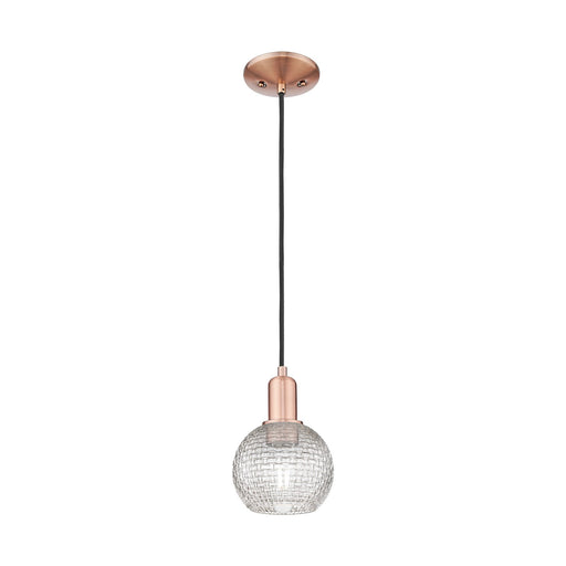 Innovations Athens 6in 1-Light Mini Pendant | Industrial Antique Copper Steel and Clear Basket Weave Glass | Kitchen Island & | Model 716-1P-AC-G122C-6CL
