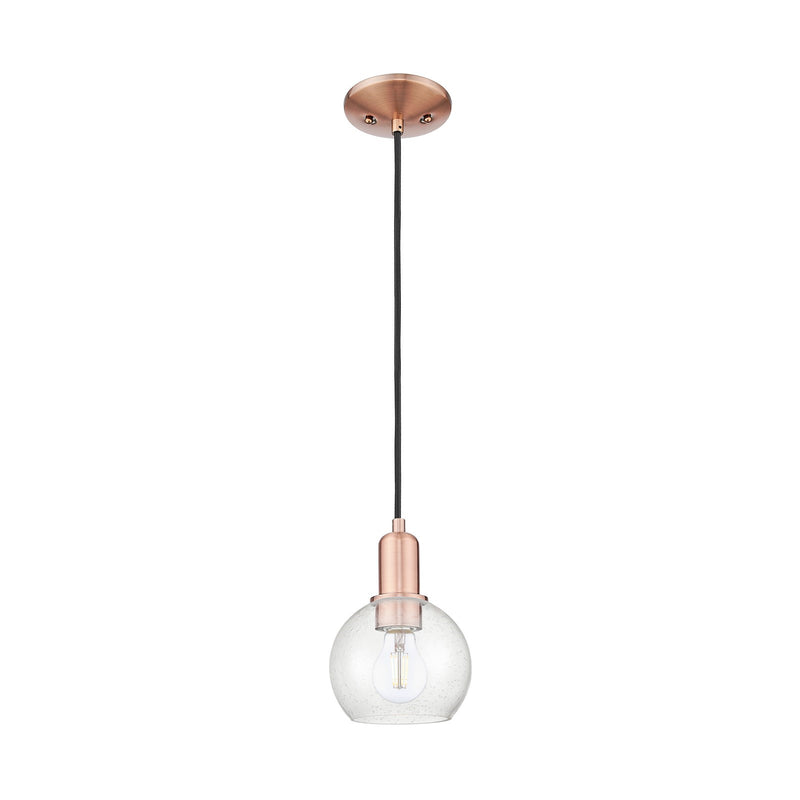 Innovations Athens 6in 1-Light Mini Pendant | Industrial Antique Copper Steel and Seedy Glass | Kitchen Island & Dining Room | Model 716-1P-AC-G124-6