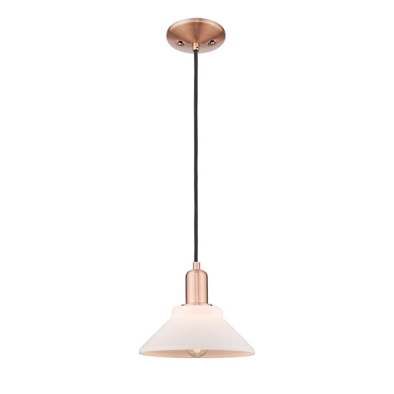 Innovations Orwell 8in 1-Light Mini Pendant | Industrial Antique Copper Steel and Matte White Glass | Kitchen Island & Dining Room | Model 716-1P-AC-G131
