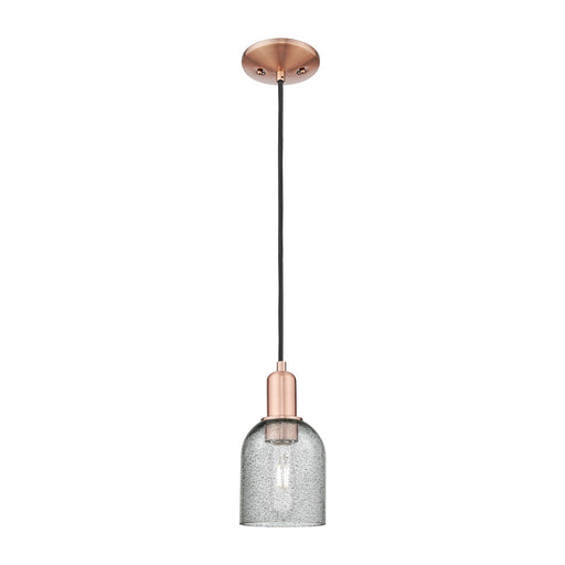 Innovations Caledonia 5in 1-Light Mini Pendant | Industrial Antique Copper Steel and Charcoal Glass | Kitchen Island & Dining Room | Model 716-1P-AC-G257