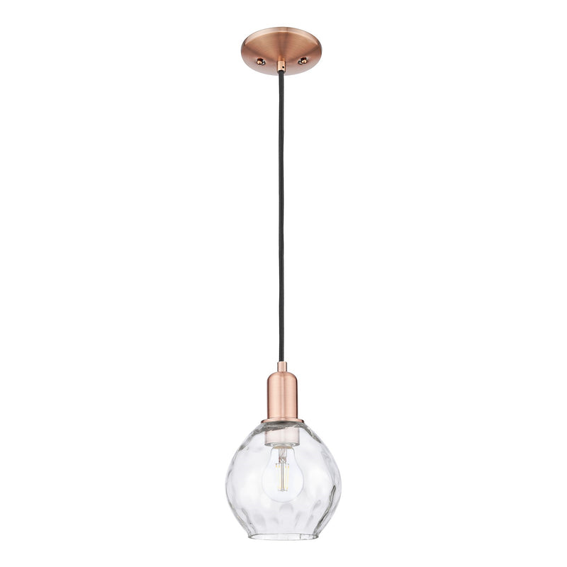 Innovations Waverly 6in 1-Light Mini Pendant | Industrial Antique Copper and Clear Water Glass | Kitchen Island & Dining Room | Model 716-1P-AC-G362