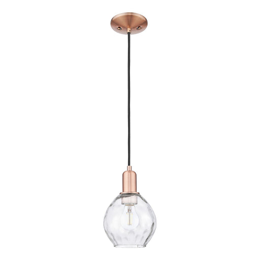 Innovations Waverly 6in 1-Light Mini Pendant | Industrial Antique Copper and Clear Water Glass | Kitchen Island & Dining Room | Model 716-1P-AC-G362