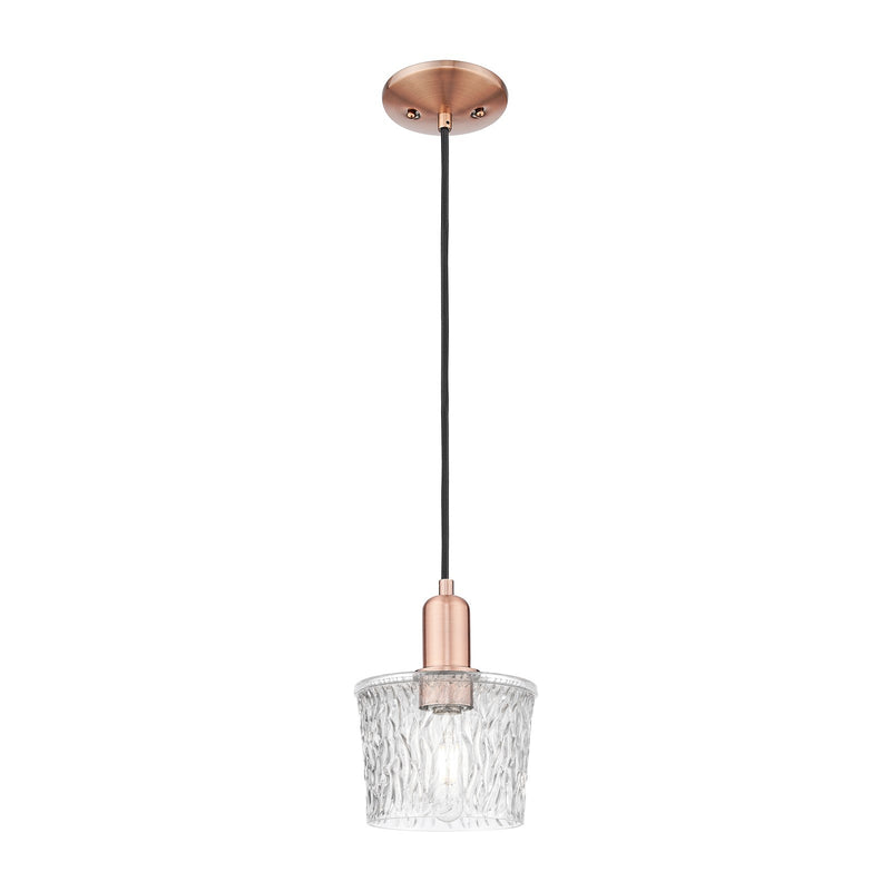 Innovations Niagara 7in 1-Light Mini Pendant | Industrial Antique Copper and Clear Glass | Kitchen Island & Dining Room | Damp | Model 716-1P-AC-G402