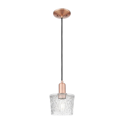 Innovations Niagara 7in 1-Light Mini Pendant | Industrial Antique Copper and Clear Glass | Kitchen Island & Dining Room | Damp | Model 716-1P-AC-G402