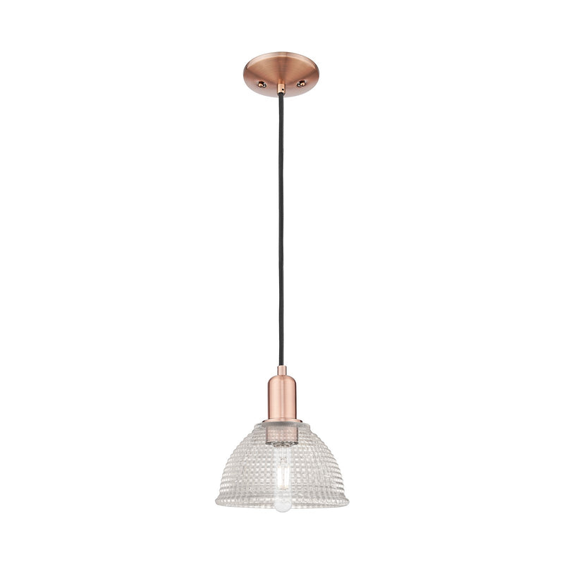 Innovations Arietta 8in 1-Light Mini Pendant | Industrial Antique Copper Steel and Clear Glass | Kitchen Island & Dining Room | 8 x | Model 716-1P-AC-G422