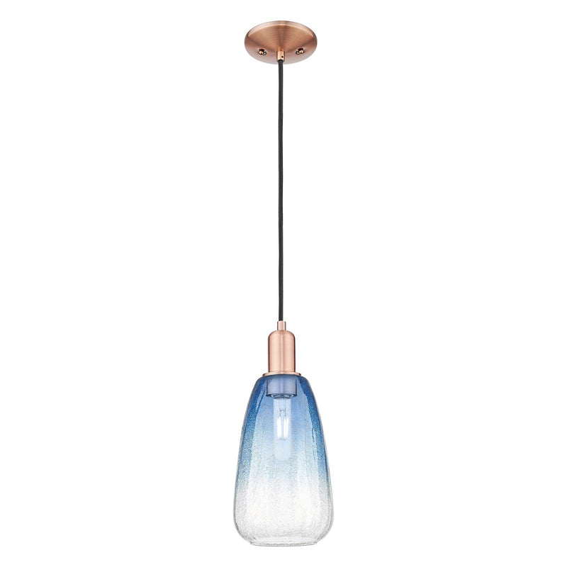 Innovations Brookhaven Almond 6in 1-Light Mini Pendant | Industrial Antique Copper Steel and Sapphire Blue Glass | Kitchen | Model 716-1P-AC-G480-6SB