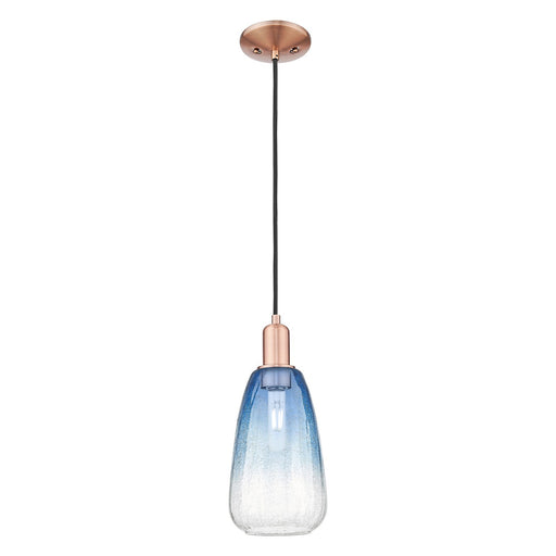 Innovations Brookhaven Almond 6in 1-Light Mini Pendant | Industrial Antique Copper Steel and Sapphire Blue Glass | Kitchen | Model 716-1P-AC-G480-6SB