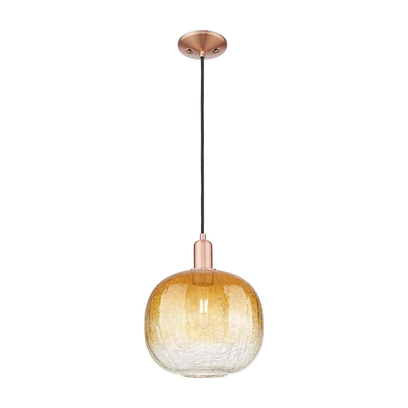 Innovations Brookhaven Sphere 10.5in 1-Light Mini Pendant | Industrial Antique Copper and Amber Glass | Kitchen Island & | Model 716-1P-AC-G481-10AM