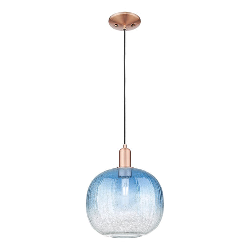 Innovations Brookhaven Sphere 10.5in 1-Light Mini Pendant | Industrial Antique Copper Steel and Sapphire Blue Glass | Kitchen | Model 716-1P-AC-G481-10SB