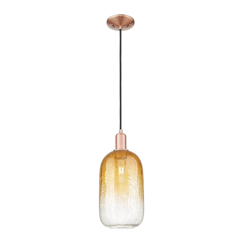 Innovations Brookhaven Cloche 7in 1-Light Mini Pendant | Industrial Antique Copper Steel and Amber Glass | Kitchen Island & | Model 716-1P-AC-G482-7AM