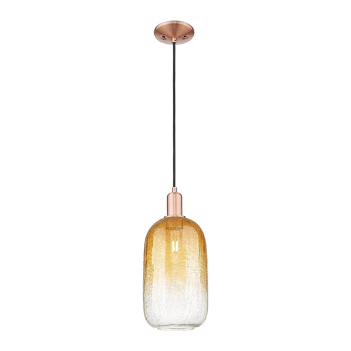 Innovations Brookhaven Cloche 7in 1-Light Mini Pendant | Industrial Antique Copper Steel and Amber Glass | Kitchen Island & | Model 716-1P-AC-G482-7AM