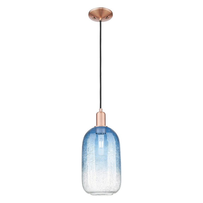 Innovations Brookhaven Cloche 7in 1-Light Mini Pendant | Industrial Antique Copper Steel and Sapphire Blue Glass | Kitchen | Model 716-1P-AC-G482-7SB