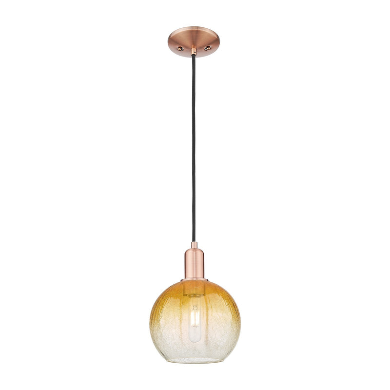 Innovations Brookhaven Globe 8in 1-Light Mini Pendant | Industrial Antique Copper and Amber Glass | Kitchen Island & Dining | Model 716-1P-AC-G483-8AM