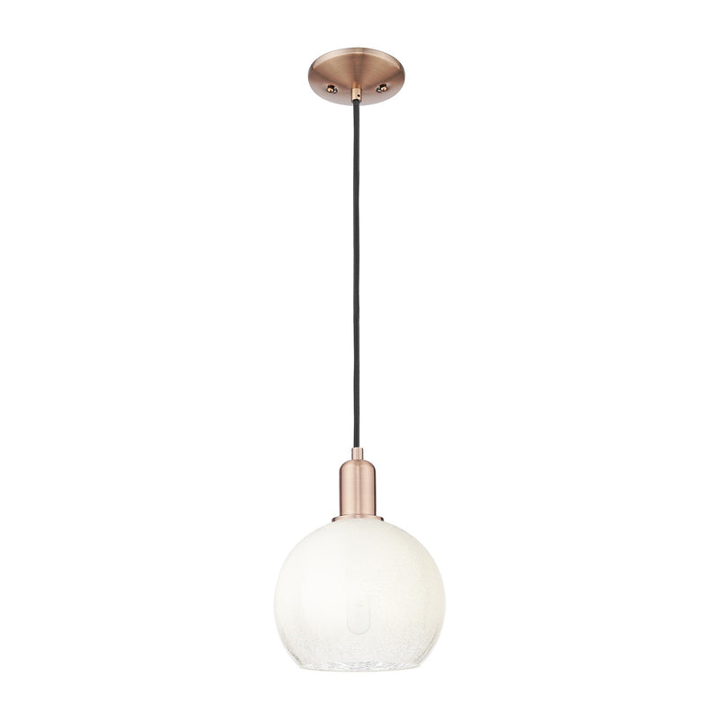 Innovations Brookhaven Globe 8in 1-Light Mini Pendant | Industrial Antique Copper Steel and Opal Glass | Kitchen Island & | Model 716-1P-AC-G483-8OP