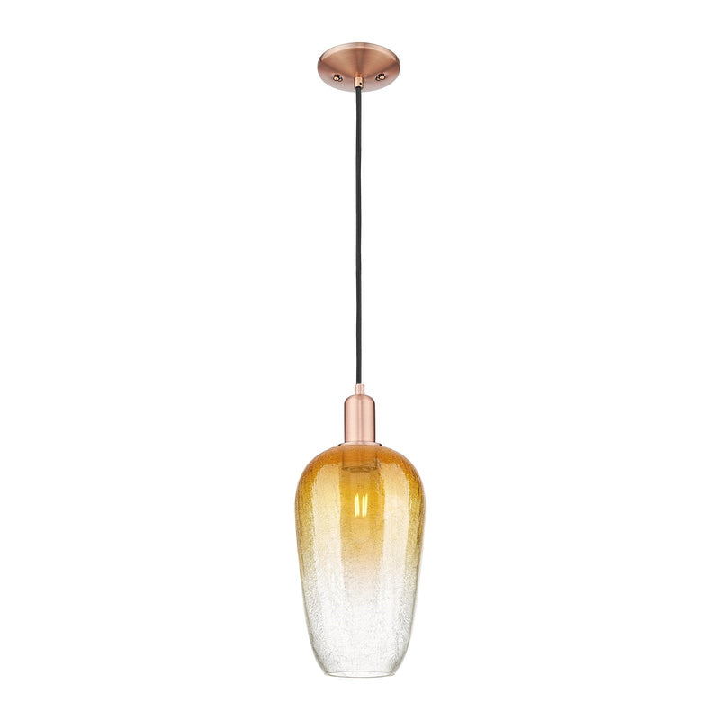 Innovations Brookhaven Flute 7in 1-Light Mini Pendant | Industrial Antique Copper Steel and Amber Glass | Kitchen Island & | Model 716-1P-AC-G484-7AM