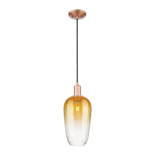 Innovations Brookhaven Flute 7in 1-Light Mini Pendant | Industrial Antique Copper Steel and Amber Glass | Kitchen Island & | Model 716-1P-AC-G484-7AM