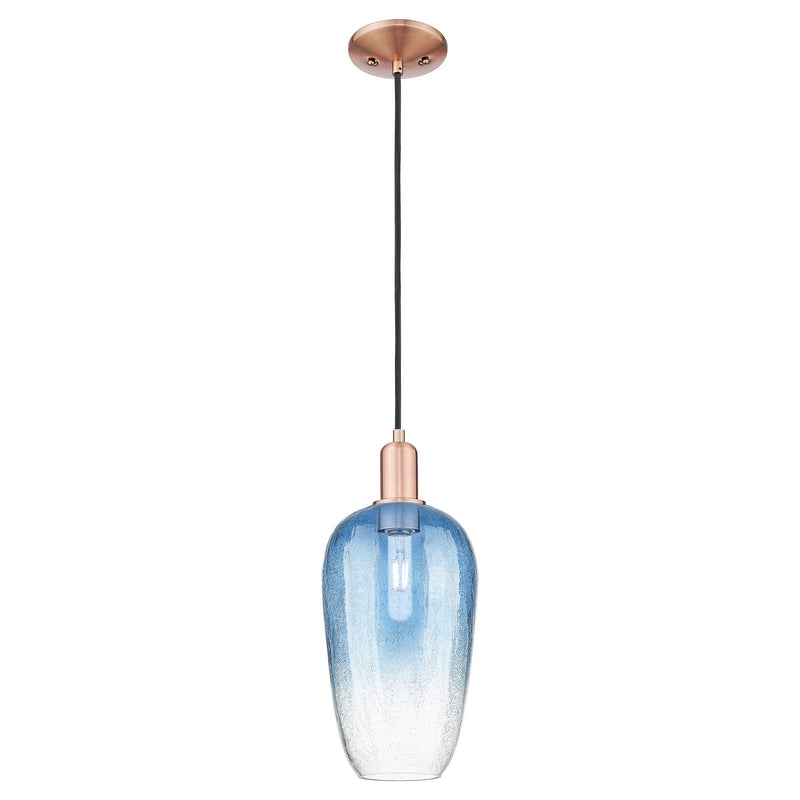 Innovations Brookhaven Flute 7in 1-Light Mini Pendant | Industrial Antique Copper Steel and Sapphire Blue Glass | Kitchen | Model 716-1P-AC-G484-7SB