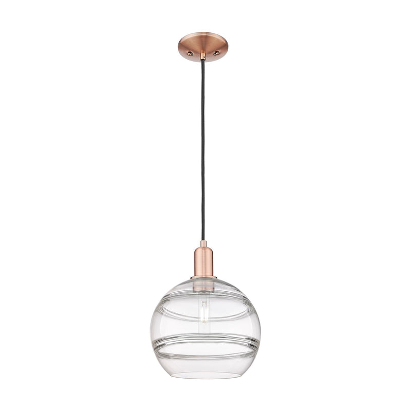 Innovations Rochester 10in 1-Light Mini Pendant | Industrial Antique Copper Steel and Clear Glass | Kitchen Island & Dining | Model 716-1P-AC-G556-10CL