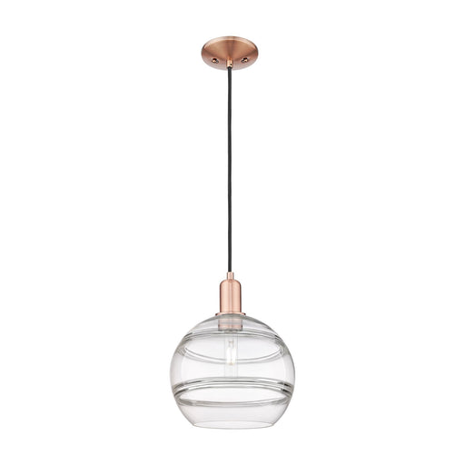 Innovations Rochester 10in 1-Light Mini Pendant | Industrial Antique Copper Steel and Clear Glass | Kitchen Island & Dining | Model 716-1P-AC-G556-10CL